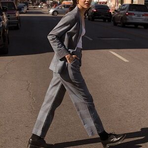 LACAUSA Gray/Stone Blue Plaid Trousers